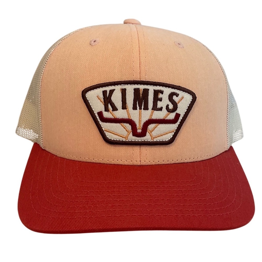 Kimes Ranch Trucker Hat Mesh Snapback Peach Red Cream Western Logo Cap Yupoong